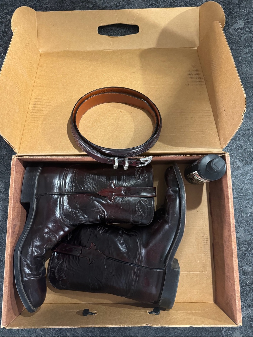 Lucchese Classics Black Cherry Leather Cowboy Boots Men’s 12D + Belt 42